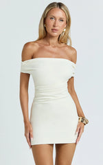Lena Mini Dress - Off Shoulder Bodycon Dress in Ivory