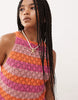 Reclaimed Vintage crochet mini dress in multi stripes