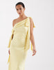 TFNC Petite Bridesmaids fallen shoulder satin maxi dress in yellow