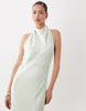 SNDYS satin high neck open back twist detail maxi dress in sage