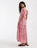 Vero Moda shirred bodice puff sleeve tiered midi dress in red gingham print