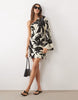 Mango one shoulder mini dress in palm print