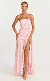 Electra Maxi Dress - Strapless Sequin Embellished Dress in Soft Pink