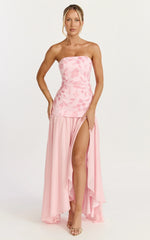 Electra Maxi Dress - Strapless Sequin Embellished Dress in Soft Pink