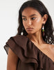 PIECES one shoulder frill trim mini dress in coffee brown