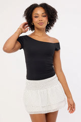 Luck & Trouble Louise Polka Shirred Mini Skirt White