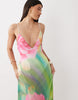 AFRM Rivka printed mesh inbuilt bodysuit detail plunge neck maxi dress in green floral print
