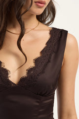 Perfect Stranger Evoke Satin Lace Top Brown