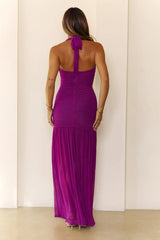 Evelyn Luxe Mesh Halter Maxi Dress Magenta