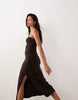 bandeau ruched side midi dress in chocolate