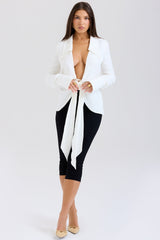 white draped tie front shirt