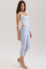 blue stretch twill fitted capri trousers