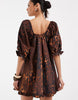frill sleeve trapeze dress in leopard print