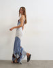 Topshop knit asymmetric striped maxi dress in blue multi