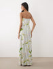 strapless maxi dress in striped floral print