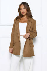 Effortlessly Professional Suede Long Sleeve Blazer Brown