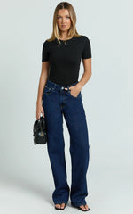 Whitney Tee Shirt - High Crew Neck in Black