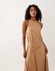 textured jersey wrap scarf detail maxi dress in stone