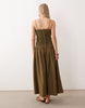 crinkle maxi sundress with shirred dropped waist in olive