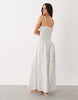 Esmée shirred drop waist maxi beach dress in blue ditsy floral