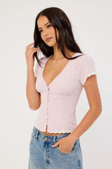 Luck & Trouble Gemma Short Sleeve Blouse Pink