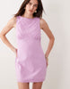 slash neck mini sundress with sculpted bust and eyelet hem in lilac
