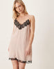Petite cami v-neck mini dress with lace overlay in stripes