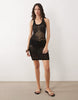 crochet knit summer mini dress in black