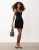 crinkle button up mini dress in black
