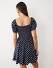 Esmee tie front puff sleeve mini beach dress in navy polka dot