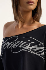 Neovision Outline Crop Off Shoulder Tee Black