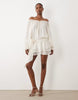 Oh Polly chiffon off the shoulder balloon sleeve layered skirt and tie detail mini dress in ivory