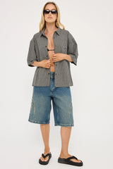 Worship At Peace 00s Baggy Denim Short Dirty Mid Blue