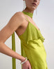 Topshop mixed fabric ruffle detail maxi slip dress in green