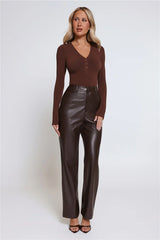 BASE Form Luxe Knit V Neck Long Sleeve Top Chocolate
