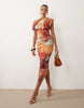 midi dress in scuba-style fabric in blue floral