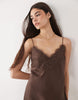 Abercrombie & Fitch satin lace trim strappy mini dress in brown