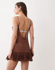 Miss Selfridge chiffon frill trim beach mini dress in chocolate
