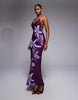 Tiger Mist Orielle strappy open back hardware detail floral maxi dress in plum orchid