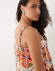 VILA beaded straps pleated cami maxi dress in red conversational print