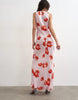 Topshop satin racer neck maxi dress in pink floral jacquard