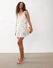 v-neck smock poplin mini sundress with lace overlay in white delicate floral