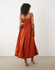 bandeau ruched midi dress in rust