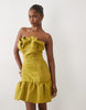 structured mini dress with scrunched bardot in avocado green scuba-style fabric