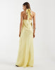 Object plunge front halterneck hammered satin maxi dress in pale yellow