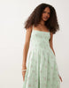Abercrombie & Fitch smocked midi dress with dipped waist in green ditsy print