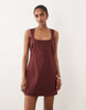 square neck bodycon mini sundress in chocolate
