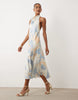 YAS high cowl neck sleeveless satin midi dress in abstract watercolour floral print