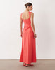 square neck seam detail midi dress in red