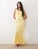 Tall scoop neck fishtail godet maxi dress in buttermilk yellow
